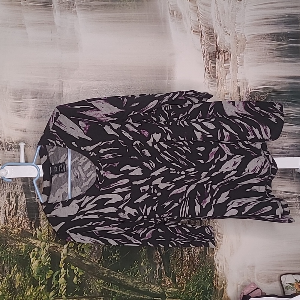 Premise Womens Large black gray purple swirls stretchy long sleeve shirt